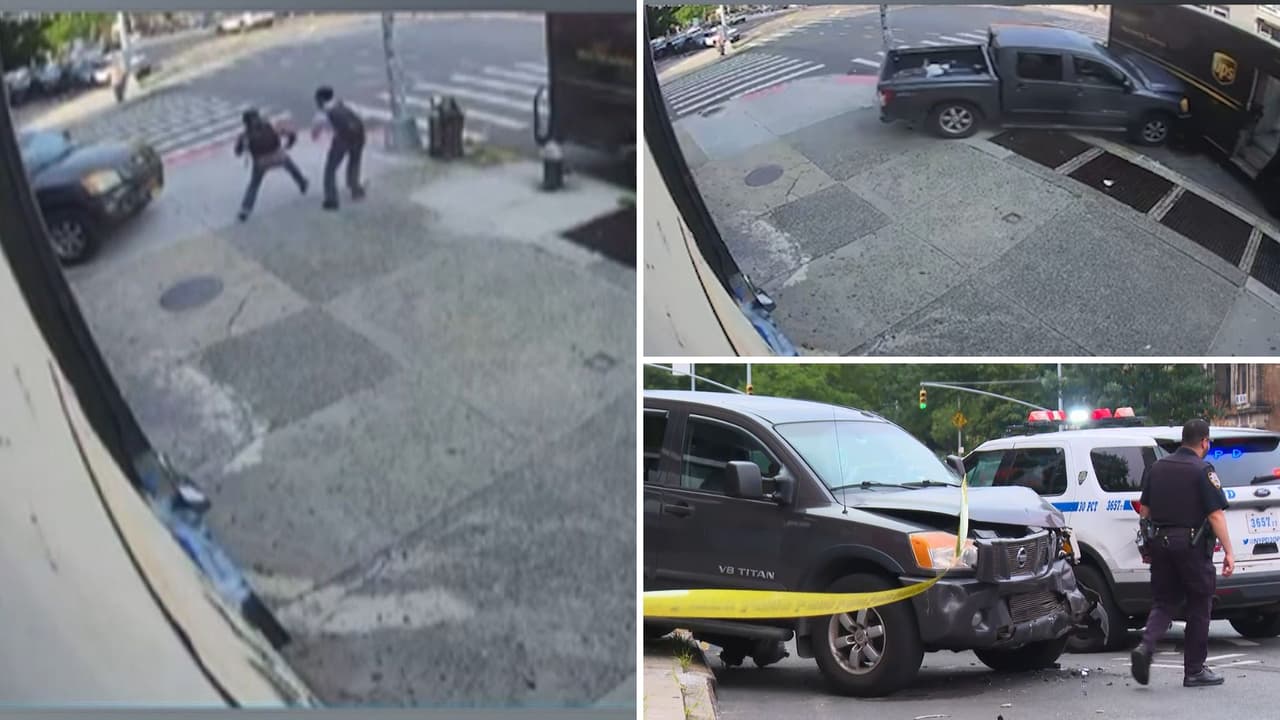 Conductora pierde control de camioneta, sube a la acera y arrolla a dos peatones en Manhattan