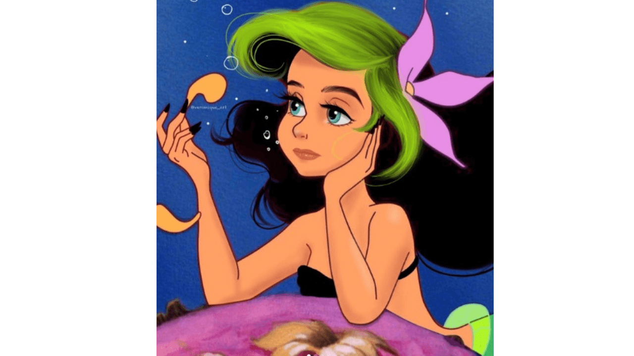 Ariel, mejor conocida como la 'Sirenita', nos sorprendió con un 'look' que nos recordó un poco a la cantante 'Billie Ellish', con esos singulares mechones verdes y un top negro. ¿Te gusta más el cabello azabache o extrañas su pelirrojo natural?