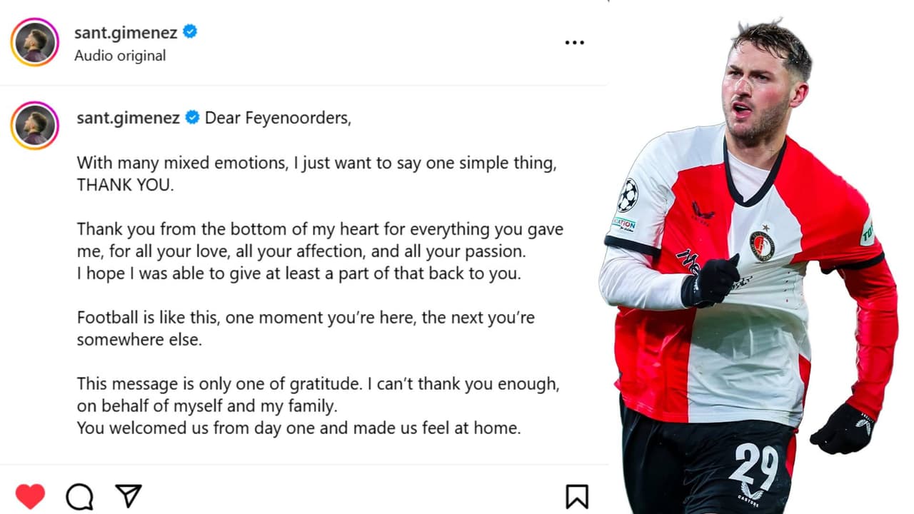 Santiago Gimenez y su emotiva carta de despedida al Feyenoord