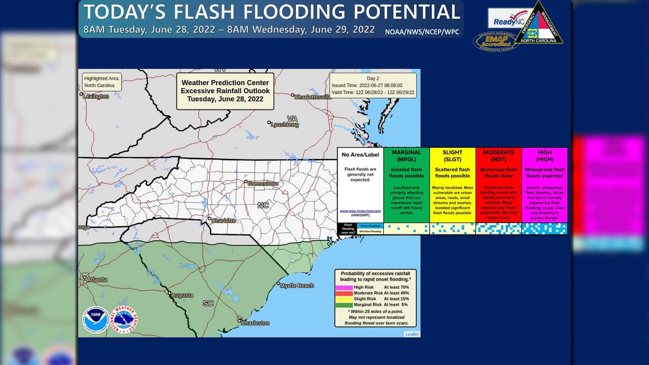 Áreas al sureste del estado y cerca de la frontera con Carolina del Sur pueden registrar algunas inundaciones.