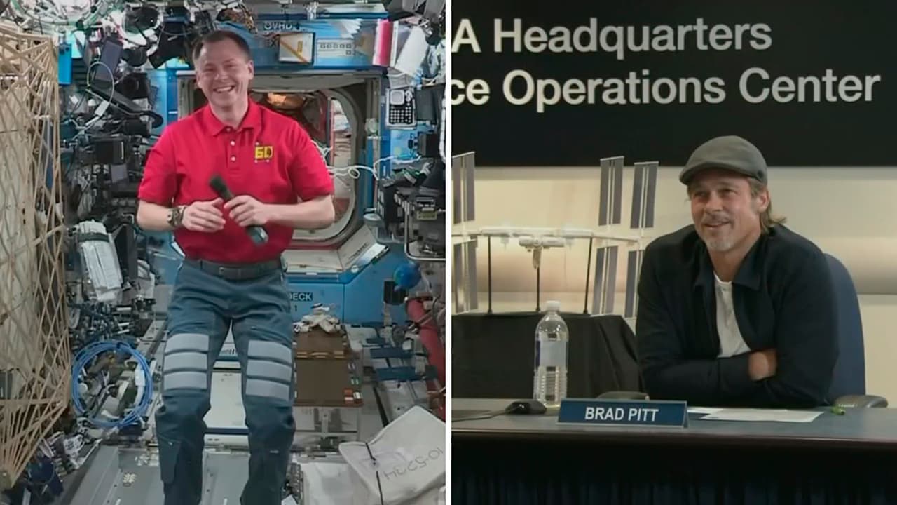 Brad Pitt pone en aprietos a un astronauta al preguntarle en una charla: “¿Quién es más creíble, Clooney o yo?”