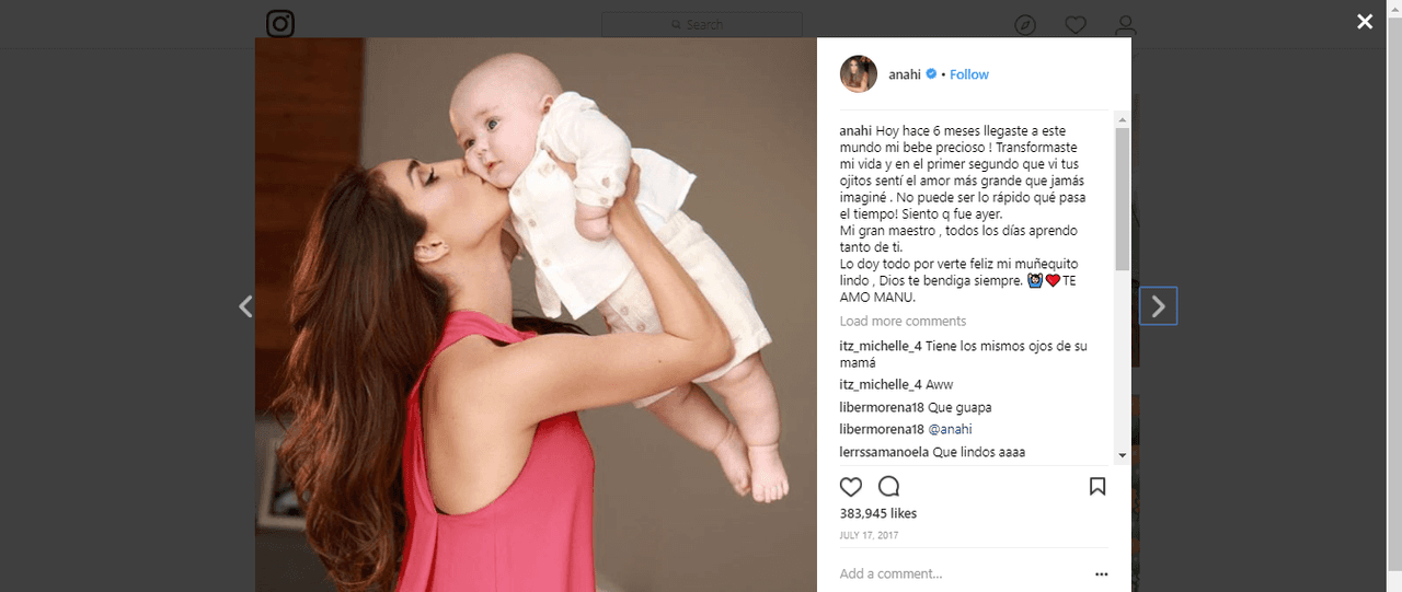 Con esta linda fotografía Anahí celebró 6 meses junto a su hijo. 
<br>