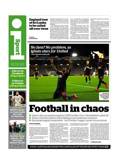 La prensa en el mundo deportivo reacciona ante la inminente crisis que se vive a causa del COVID-19 ¡Así las portadas en los diarios deportivos más importantes!