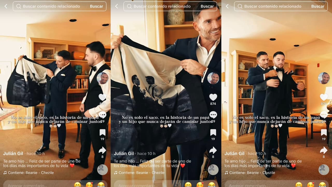 Julián Gil le regaló a su hijo un saco con un forro que tenía grabado un momento entre ellos.