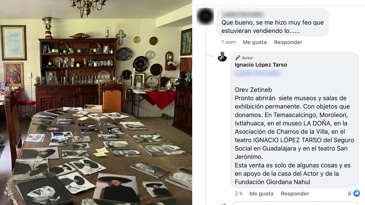 A la derecha aparecen algunos de los objetos de Ignacio López Tarso que se pusieron a la venta en México este fin de semana. A la izquierda, la respuesta de sus hijos ante las críticas.