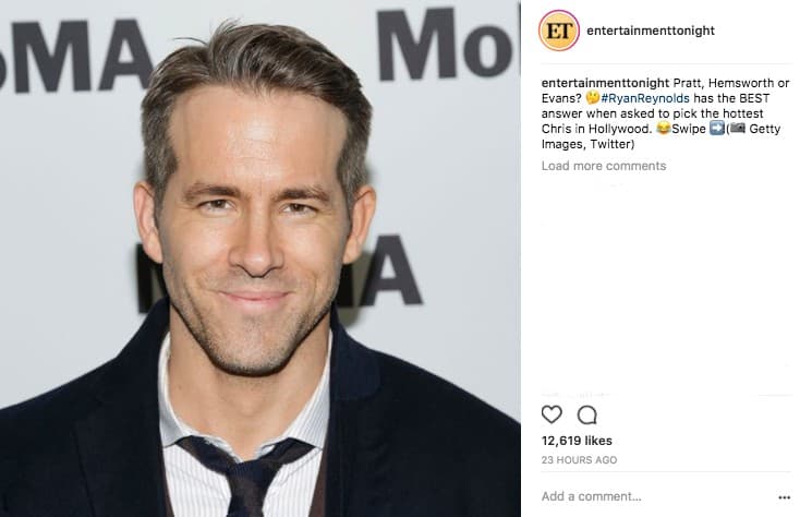JLo tenía en su celular esta publicación, donde su colega, el actor canadiense Ryan Reynolds respondía cuál de los Chris de Hollywood era el más sexy.