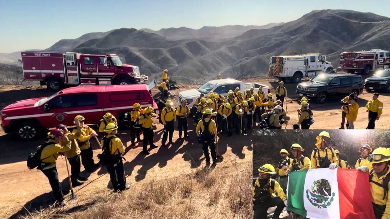 Bomberos mexicanos llegan a las montañas de Los Angeles para combatir los incendios en la primera línea