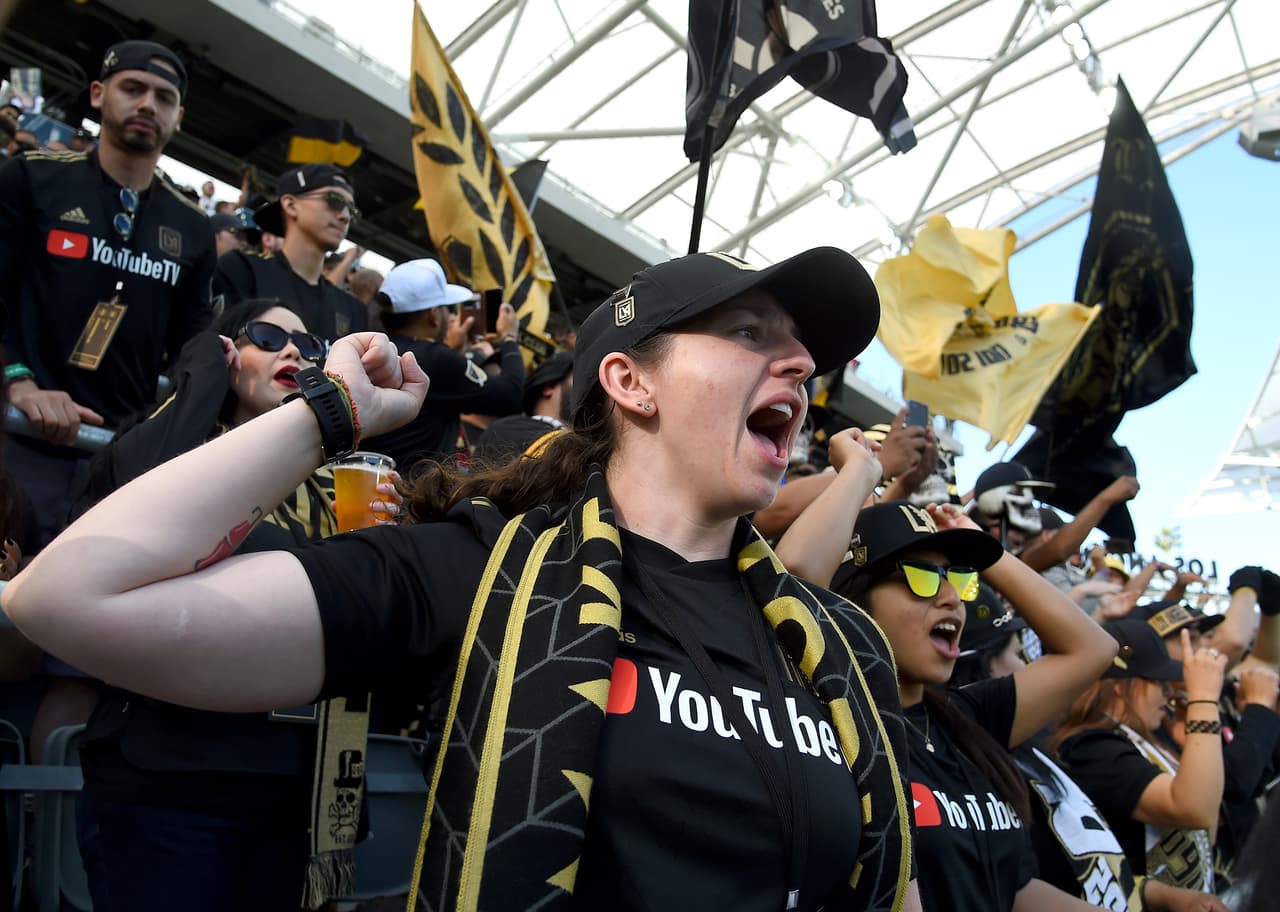 Apr 29, 2018; Los Angeles , CA, USA; Los Angeles FC fans cheer before the home opener against the Seattle Sounders at Banc of California Stadium. Mandatory Credit: Jayne Kamin-Oncea-USA TODAY Sports