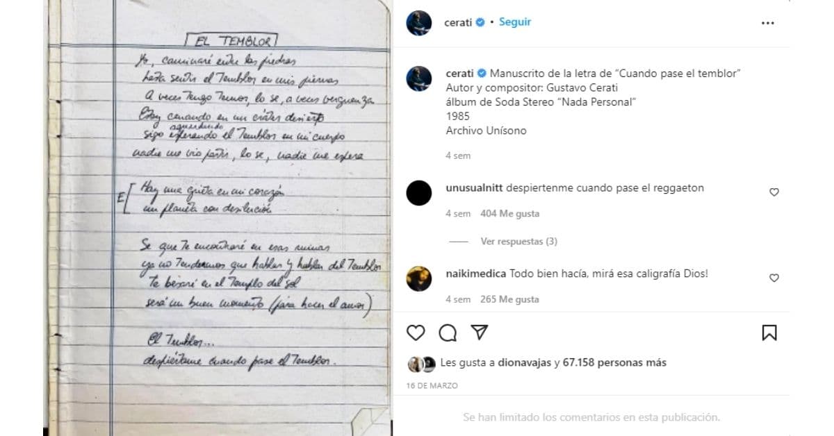 letra de Cuando pase el temblor