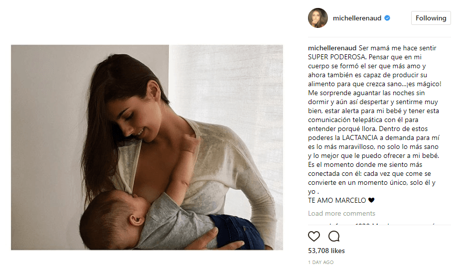 La publicación estuvo acompañada por un sincero mensaje por parte de la actriz, quien desde luego está a favor de la lactancia materna. "Ser mamá me hace sentir SUPER PODEROSA. Pensar que en mi cuerpo se formó el ser que más amo y ahora también es capaz de producir su alimento para que crezca sano... ¡es mágico!...", es un fragmento de lo que escribió la talentosa actriz en su post.