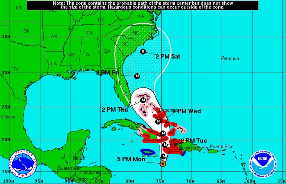 Cono de probabilidad del huracán Matthew vuelve a incluir a parte de la costa este de Florida.