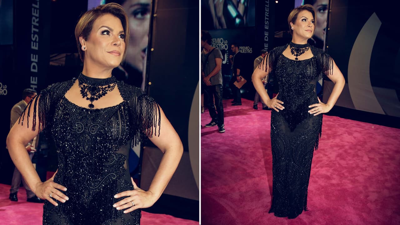 La diseñadora Gianina Azar vistió a Olga Tañón e impuso su tendencia en la alfombra.