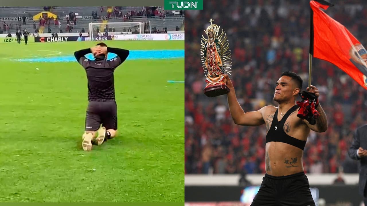 Anderson Santamaría festeja Virgen de Guadalupe y preparador cruza de rodillas cancha