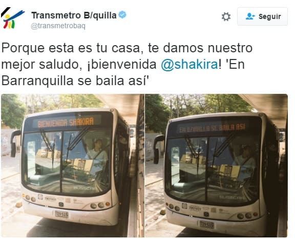 Así fue como el transporte público de Barranquilla le dio la bienvenida a Shakira.