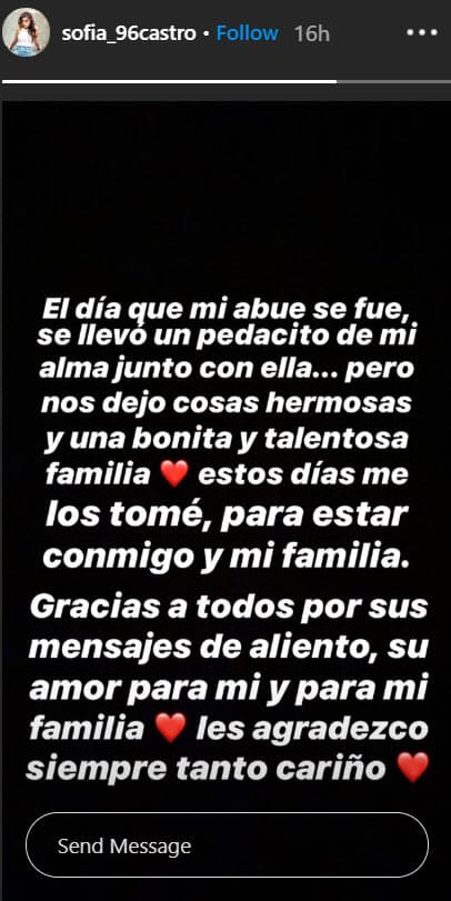 Compartió un mensaje en sus historias de Instagram para agradecer las muestras de cariño y explicar que 
<b>había dedicado unos días para estar con sus seres queridos.</b>
<br>