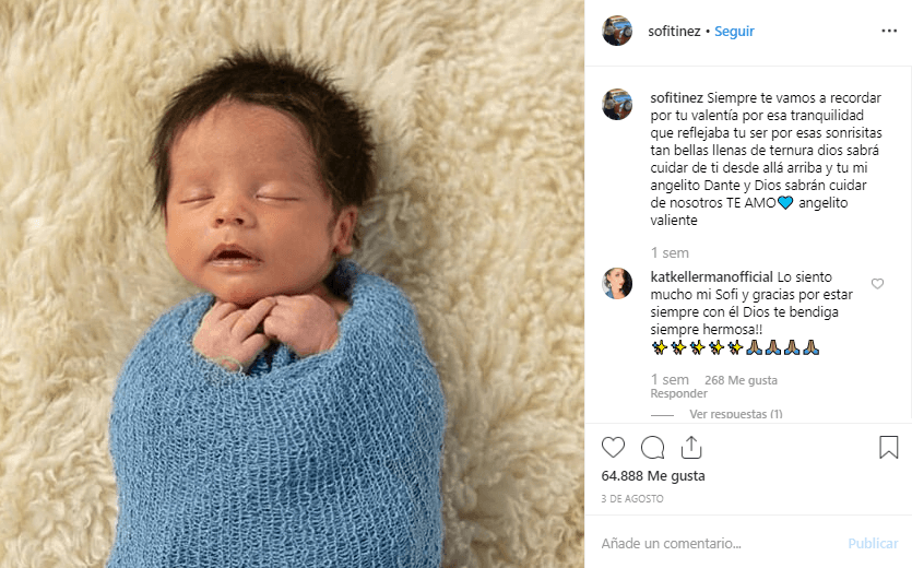 Con esta imagen y mensaje, Sofía despidió a su hermano: “Siempre te vamos a recordar por tu valentía, por esa tranquilidad que reflejaba tu ser, por 
<b><a href="https://www.univision.com/famosos/dante-lleno-de-alegria-a-ferdinando-valencia-estos-son-algunos-de-los-momentos-mas-felices-que-pasaron-juntos-video">esas sonrisitas tan bellas llenas de ternura</a></b>. Dios sabrá cuidar de ti desde allá arriba y tú, mi angelito Dante, y Dios, sabrán cuidar de nosotros”.