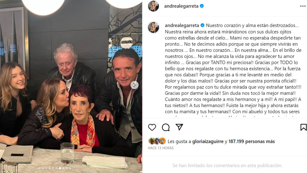 Esta fue la publicación que Andrea Legarreta hizo en Instagram para dar a conocer la muerte de su mamá.