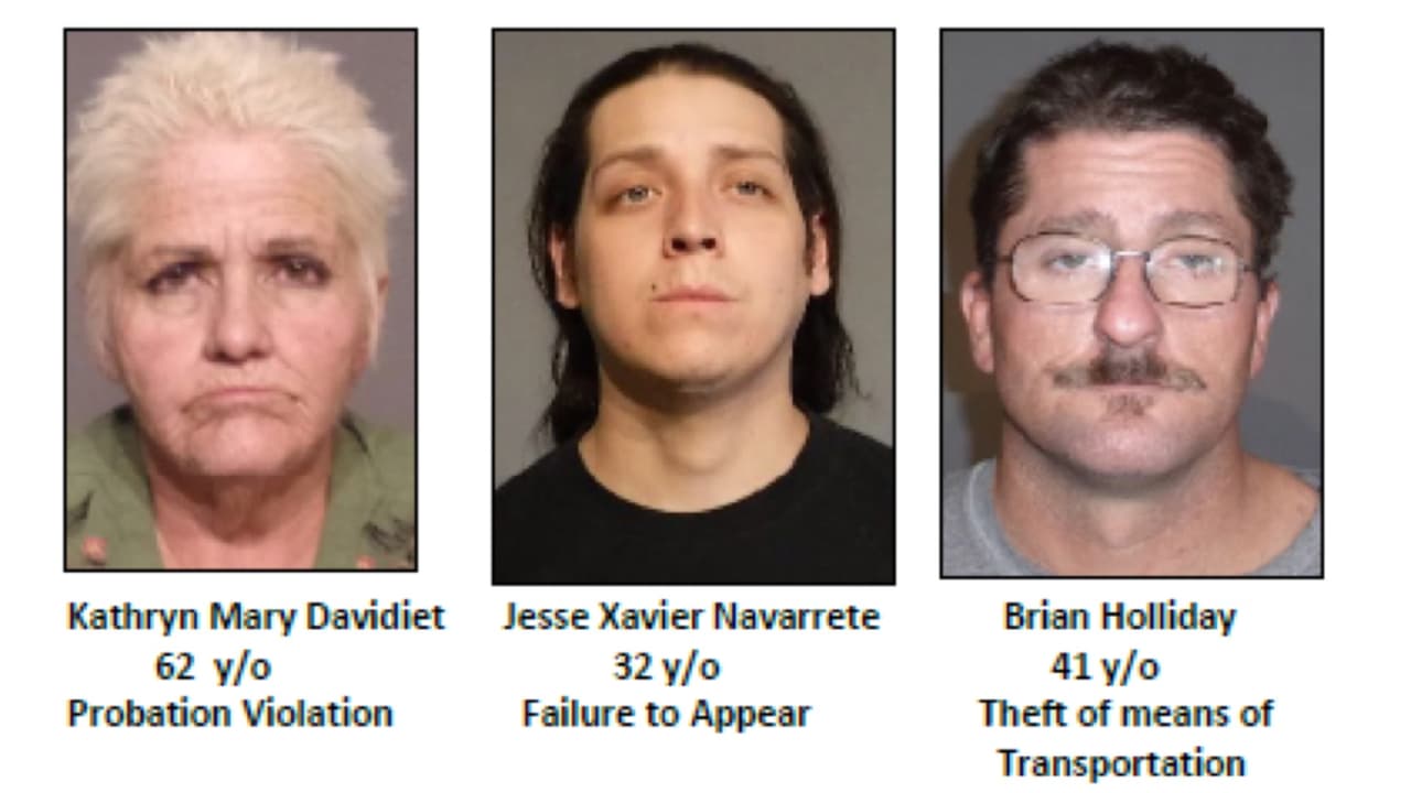 Kathryn Mary Davidiet, tiene 62 años y violó la libertad condiciona, Jesse Xavier Navarrete, tiene 32 años y no se presentó a la audiencia, Brian Holliday, de 41 años, está buscado por robo a medio de transporte.