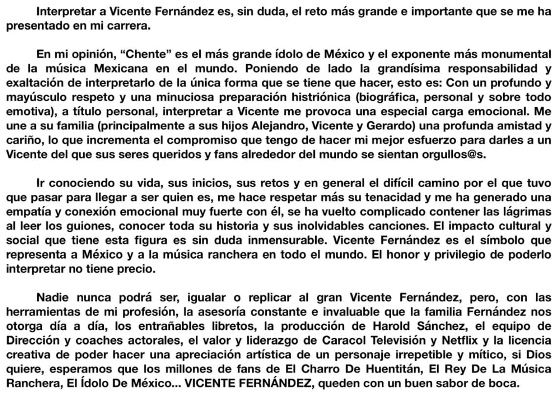 Lo cual "incrementa el compromiso que tengo de hacer mi mejor esfuerzo para darles a un Vicente del que sus seres queridos y fans alrededor del mundo 
<b>se sientan orgullosos</b>", señaló.
<br>