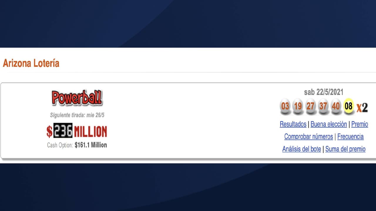 Los números ganadores del sábado 22 de mayo fueron: 3, 19, 27, 37, 40 con el Powerball número 8.
<br>