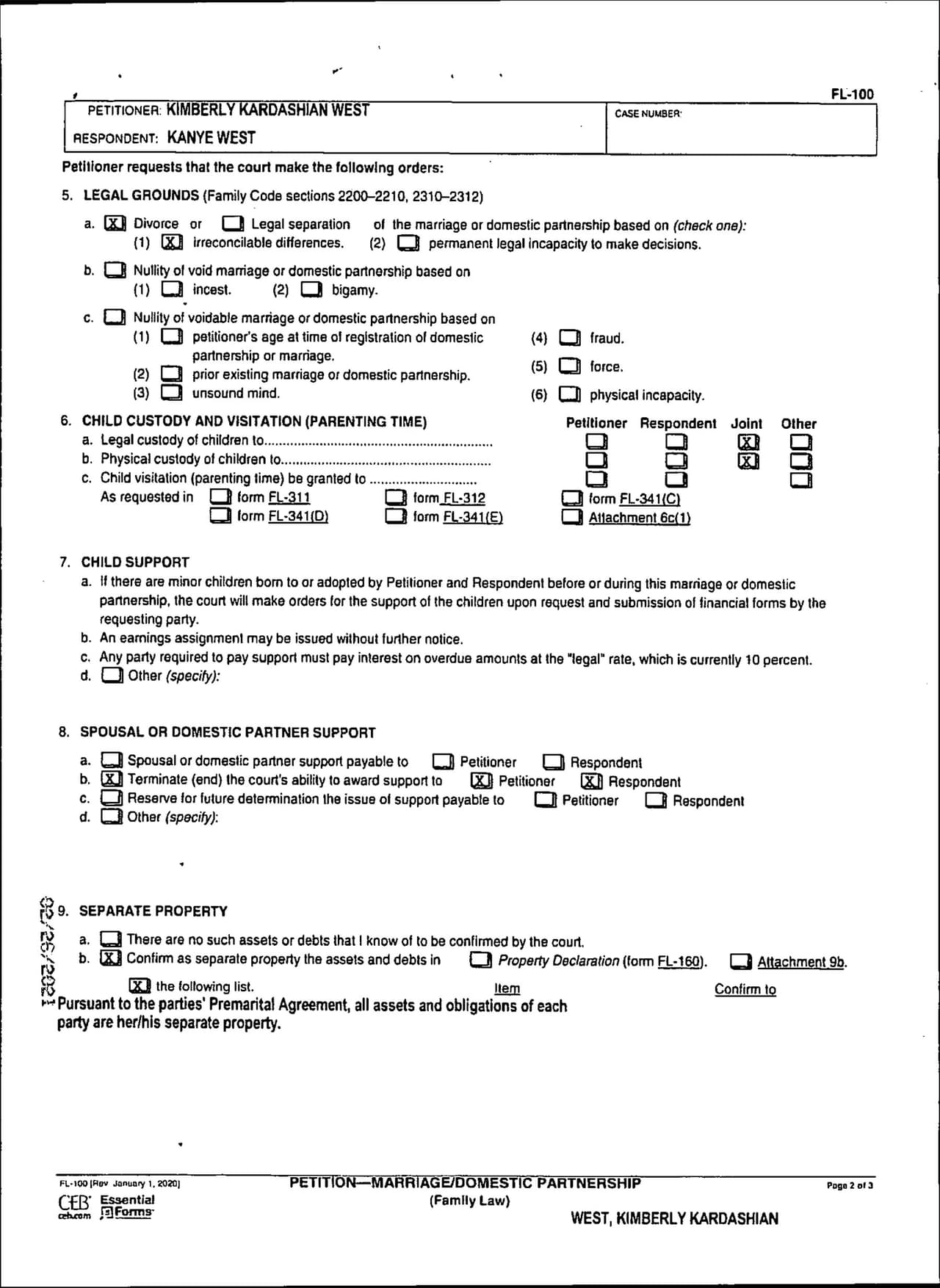 También se confirmó que ella busca la 
<b><a href="https://www.univision.com/famosos/bipolaridad-kanye-west-no-afectaria-custodia-compartida-hijos-kim-kardashian" target="_blank">custodia legal física conjunta de sus cuatro hijos</a></b>: North (7 años), Saint (5), Chicago (3) y Psalm (1). 
<br>