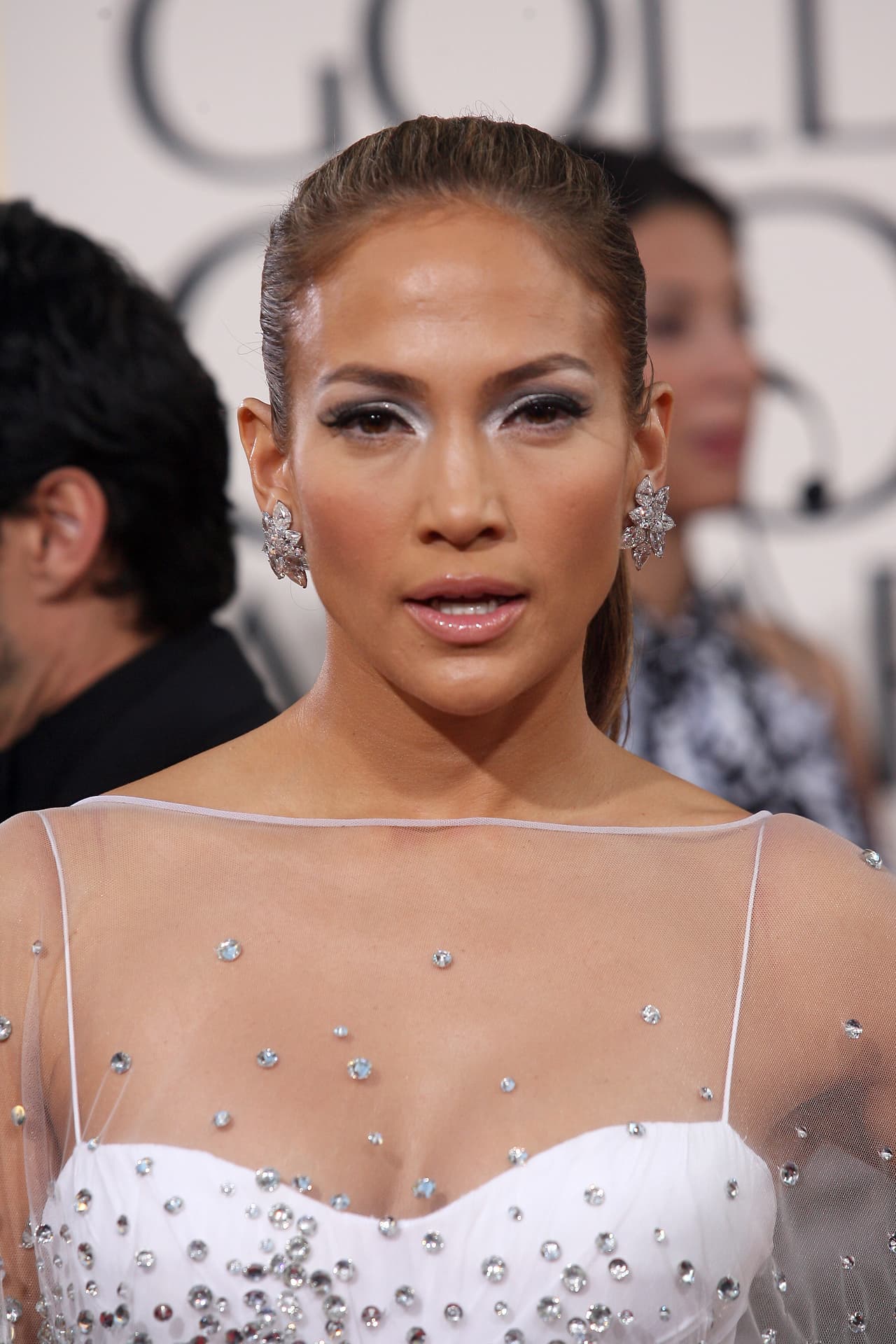 Lució su melena recogida.