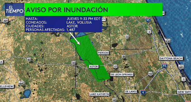 Seguimos bajo un aviso por inundación en la ciudad de Astor hasta el jueves a las 9:30 p.m. Se espera que para el fin de semana ya el nivel del río Saint Johns comience a descender.