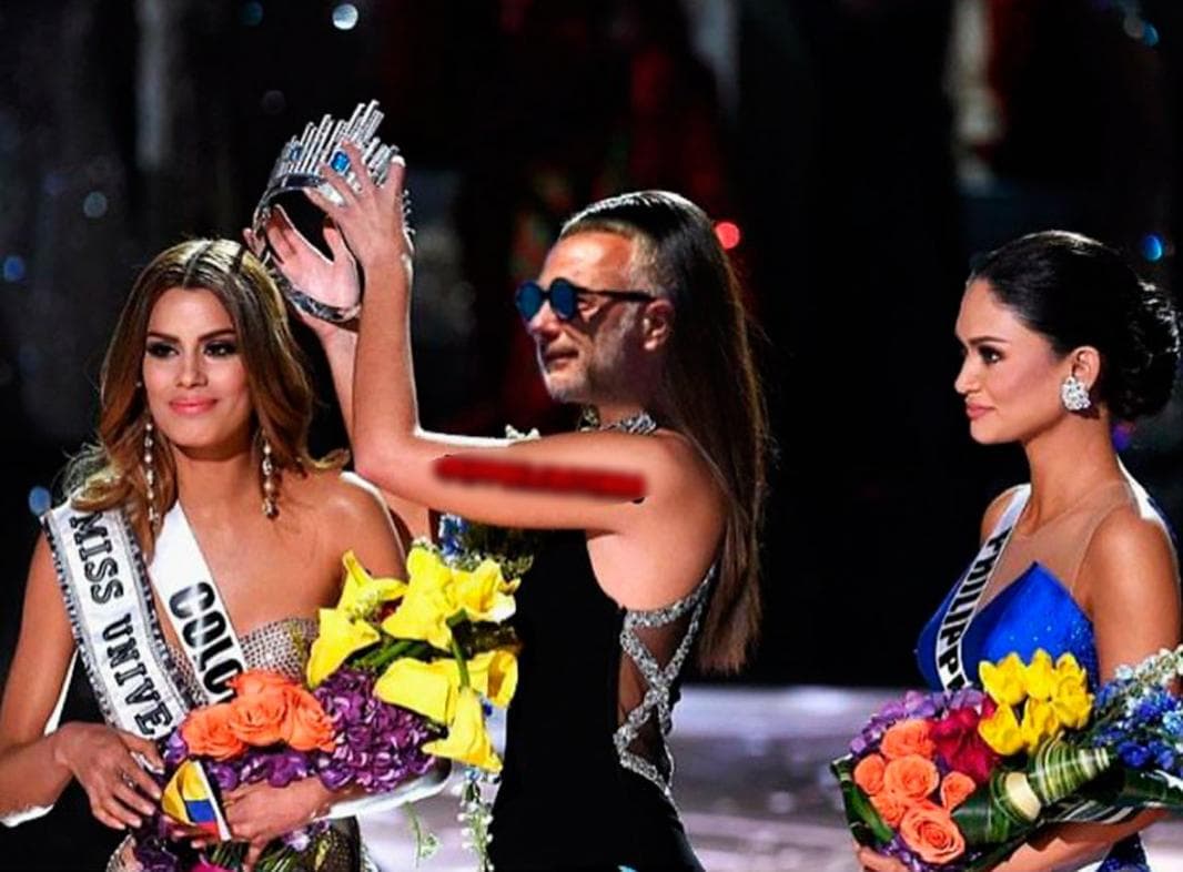 Convierten a Gianluca Vacchi en la Miss que coronó a Ariadna por error.