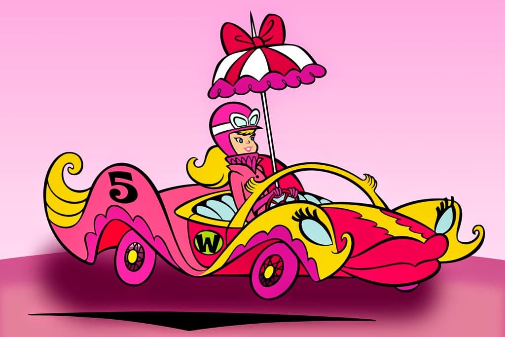 <b>6. El Gatito Compacto - Autos Locos</b>:
<br>
<br>Penelope Glamour (Penelope Pitstop) competía en la eterna carrera de Los Autos Locos o 
<i>Wacky Cars</i> (1968-1970) tras el volante de su Gatito Compacto o 
<i>Compact Pussycat</i>. Dejando las dobles interpretaciones a un lado, los labios en el frontal del Gatito Compacto antecedieron con gran exactitud las cirugías plásticas de realce labial que se pondrían tan de moda varias décadas más tarde.