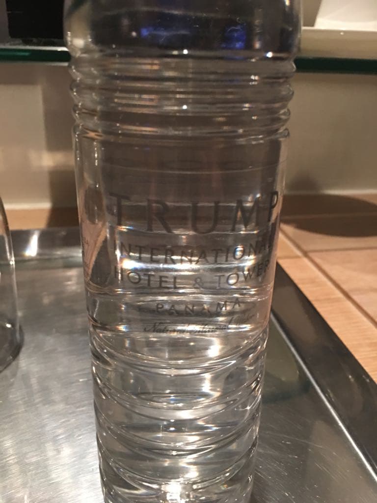 Even the hotel's bottled water bears the Trump name. The bottles came in handy this week after water to the hotel was cut off Wednesday. It came back Thursday, then was cut again Thursday afternoon. Hotel staff gave out extra bottles.
