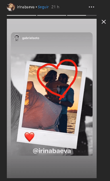 En respuesta, Irina Baeva retomó la imagen de Gabriel y le dibujó un corazón para publicarla también en sus historias de 
<b><a href="https://www.instagram.com/irinabaeva/?hl=es-la" target="_blank">Instagram</a></b>.