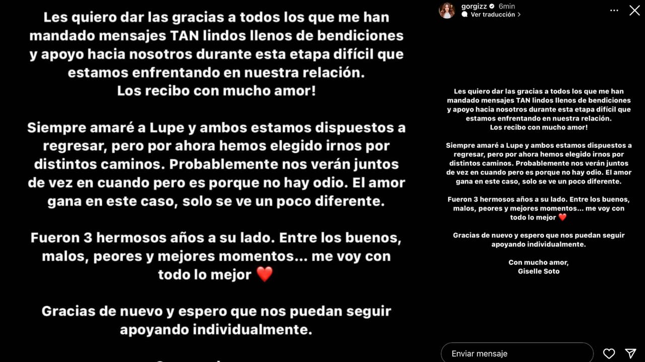 Este fue el mensaje que publicó Giselle Soto tras aparecer en entrevista junto a su ex Lupillo Rivera en Despierta América.