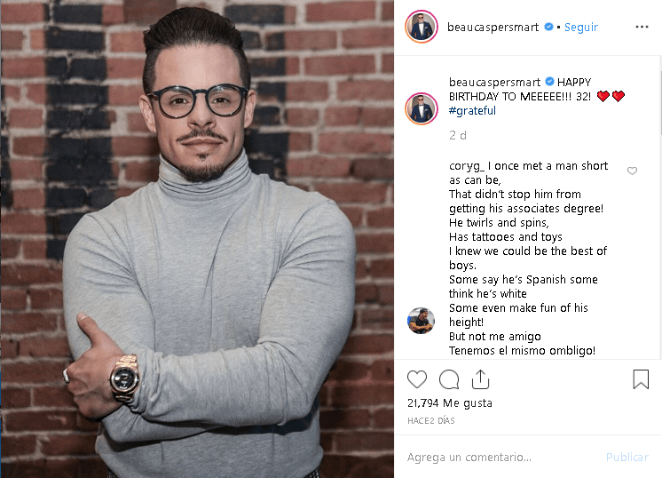 Casper, como se le conoce en el mundo artístico, cumplió 32 años el pasado sábado y se expresó muy agradecido a través de 
<b><a href="https://www.instagram.com/beaucaspersmart/" target="_blank">su cuenta oficial de Instagram</a></b>.
