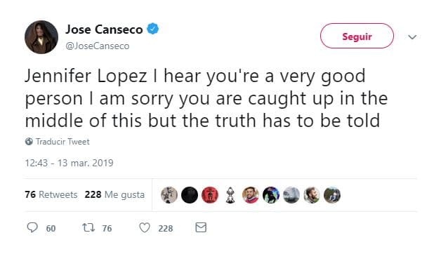 También mencionó a la ‘Diva del Bronx’: “Jennifer López, escuché que eres una muy buena persona. 
<b><a href="https://www.univision.com/famosos/expelotero-jose-canseco-acusa-a-a-rod-de-serle-infiel-a-jennifer-lopez-con-su-ex">Lamento que estés atrapada en medio de esto</a></b>, pero la verdad debe ser dicha”.