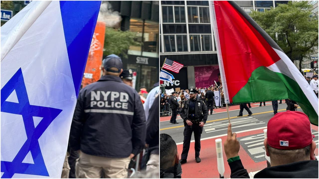 Grupos pro Palestina y pro Israel se manifiestan frente a frente en Manhattan
