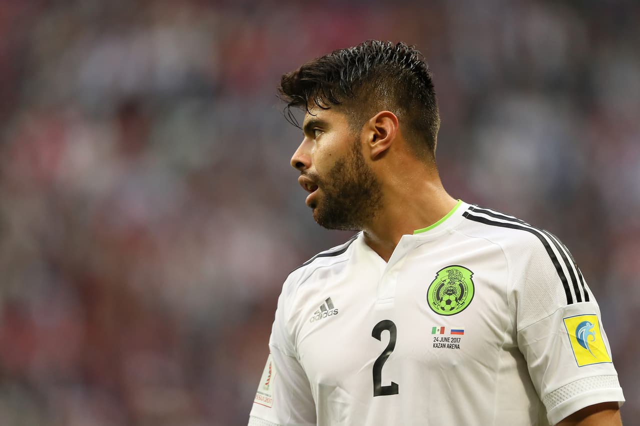 KAZAN, RUSSIA - JUNE 24: Nestor Araujo of Mexico looks on during the FIFA Confederations Cup Russia 2017 Group A match between Mexico and Russia at Kazan Arena on June 24, 2017 in Kazan, Russia. (Photo by Matthew Ashton - AMA/Getty Images)