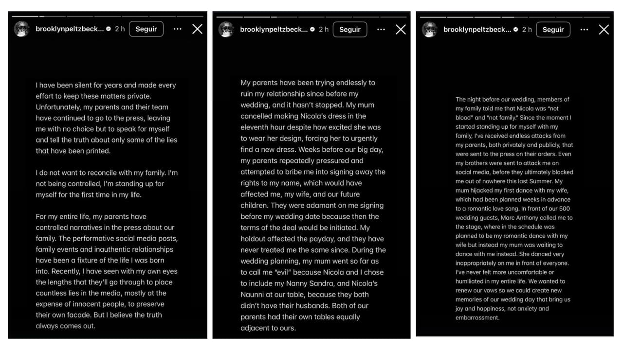 El comunicado de Brooklyn Beckham.