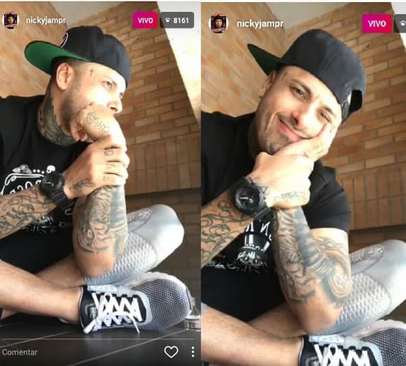 Nicky Jam haciendo un chat en vivo, muy sonriente para sus fans.