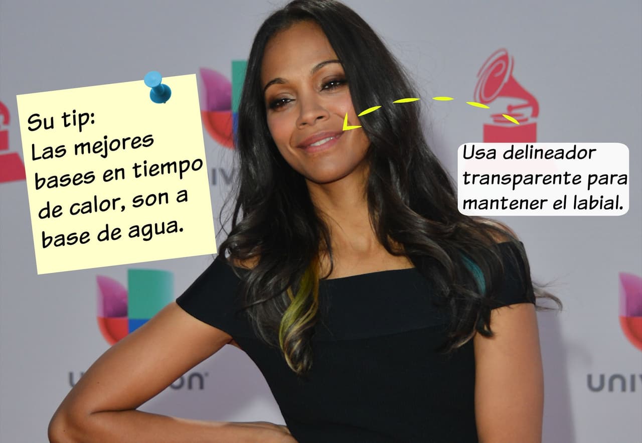 Zoe Saldaña tiene un color espectacular, por lo que con muy poco maquillaje y algunos tonos color cobre como rubor, es suficiente para que se vea fantástica.