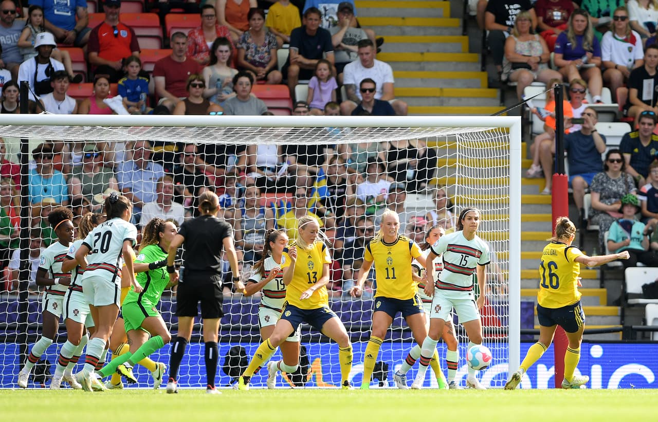 Suecia aplastó 5-0 a Portugal en la Jornada 3 con doblete de Filippa Angeldal, goles de Kosovare Asllani y Stina Blackstenius, y autogol de Carole Costa.