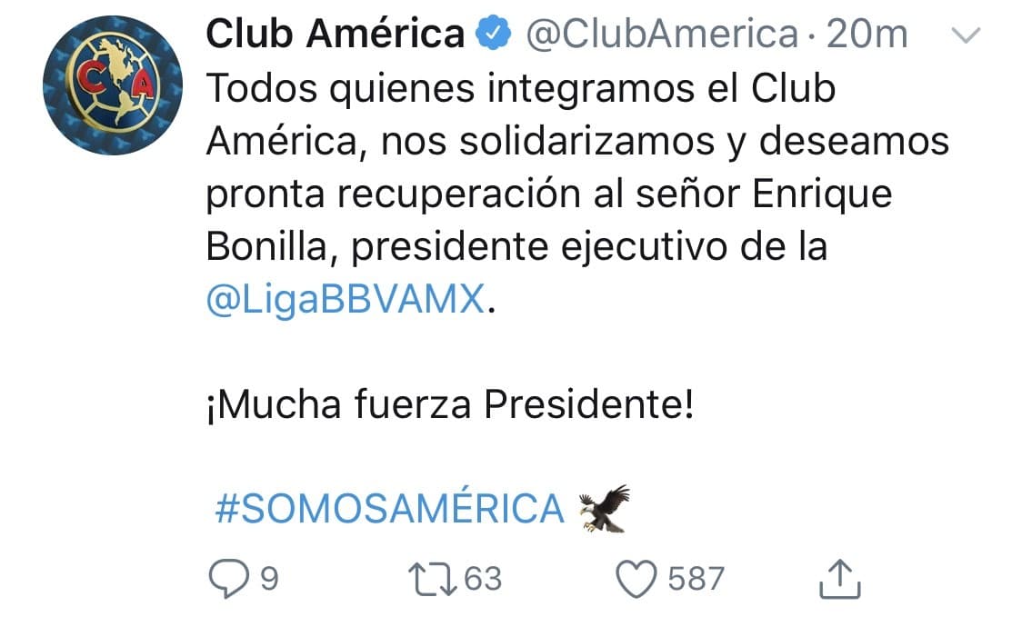 Mensajes de aliento de los clubes del futbol mexicano, tras el positivo de Enrique Bonilla en COVID-19.