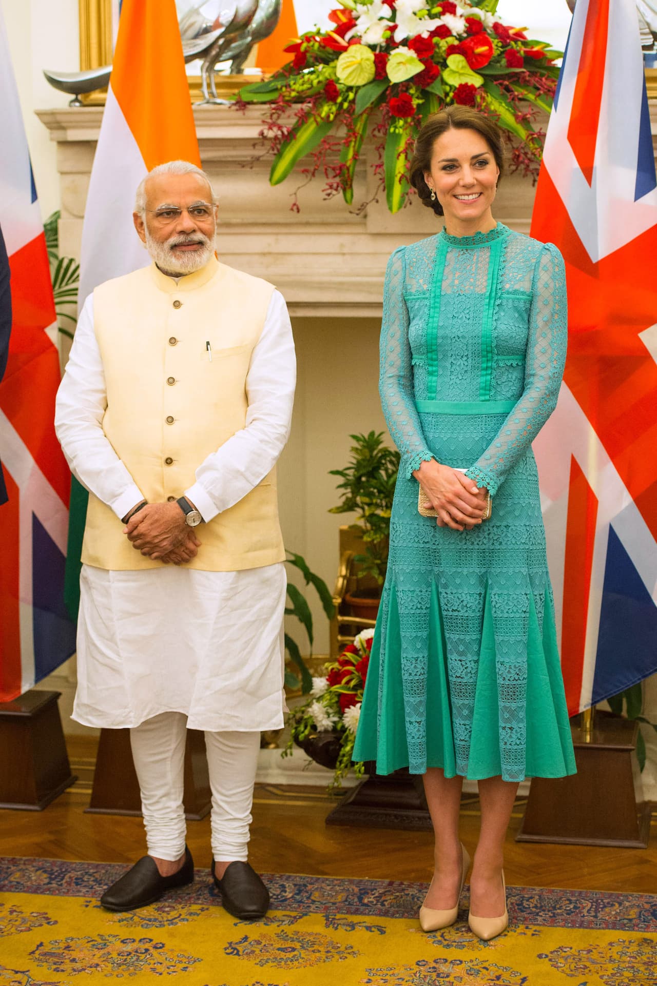 Este vestido de Alice Temperley fue el que usó Kate Middleton para su encuentro con el Primer Ministro Indio, Narendra Modi, en Nueva Deli.