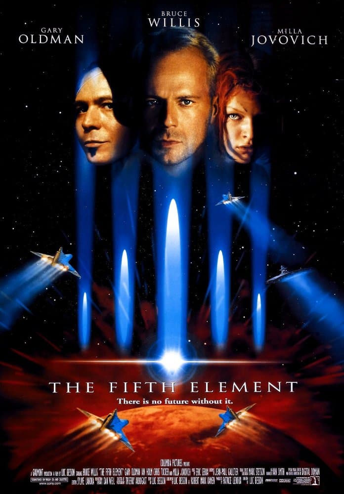 El quinto elementoFecha de estreno: mayo 9 de 1997Director: Luc BessonElenco: Bruce Willis, Mila Jovovich, Gary Oldman