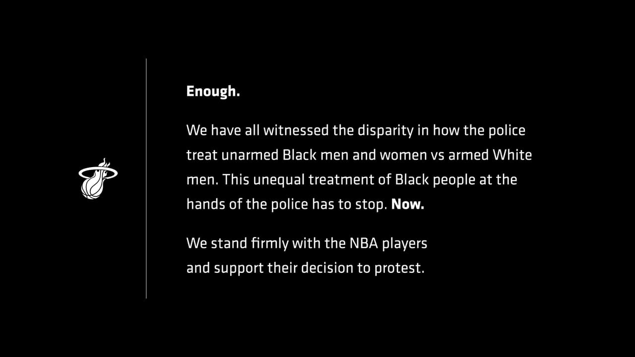 Miami Heat | Tras el caso de Jacob Blake, estos equipos se pronunciaron en contra del racismo a través de sus cuentas de redes sociales.
