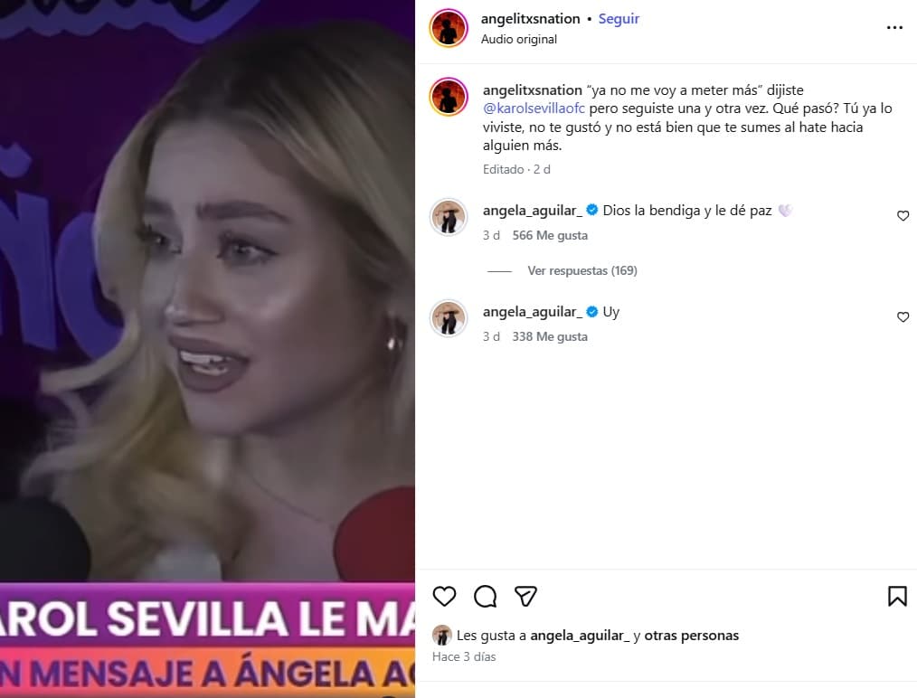 Ángela Aguilar deseó que "Dios bendiga" a Karol Sevilla.