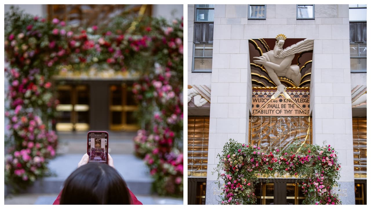 En el diseño de Flower Flash para el Rockefeller, el esutido de Miller ubicado en Manhatta, utilizó más de 3,000 rosas, que se convirtieron en
<b> un imán para tomar fotos. </b>