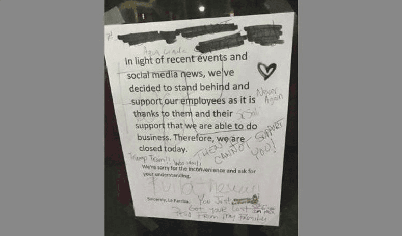 Dibujan una esvástica nazi en un restaurante mexicano por cerrar en el Día sin Inmigrantes