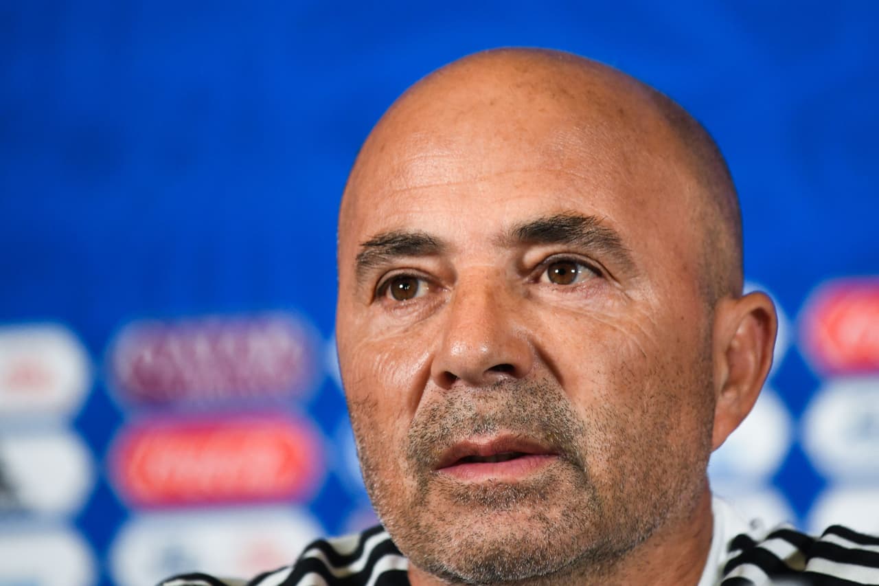 Argentina's coach Jorge Sampaoli attends a press conference at the Kazan Arena in Kazan on June 29, 2018, on the eve of the Russia 2018 World Cup round of 16 football match between France and Argentina. (Photo by Jewel SAMAD / AFP) (Photo credit should read JEWEL SAMAD/AFP/Getty Images)