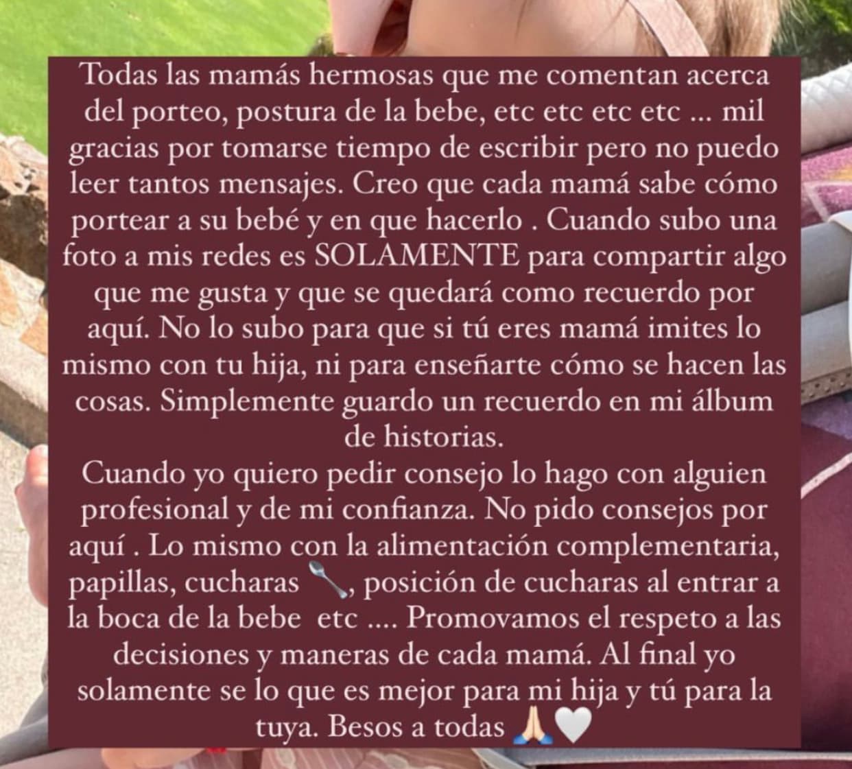 "Cuando subo una foto a mis redes
<b>es solamente para compartir algo que me gusta</b>", enfatizó.