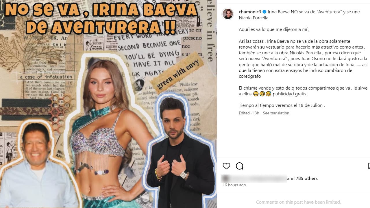 Irina Baeva continuaría de 'Aventurera'.